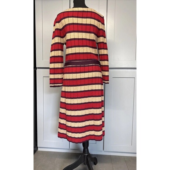 Trina Turk Midi Sweater Dress Womens Large‎ Marino Wool  Long Stripped Tie - Picture 8 of 12